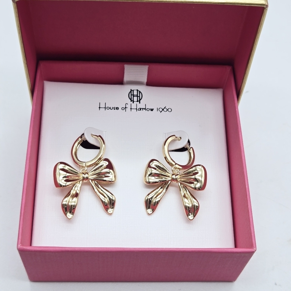 House Of Harlow Gold Bow Earrings